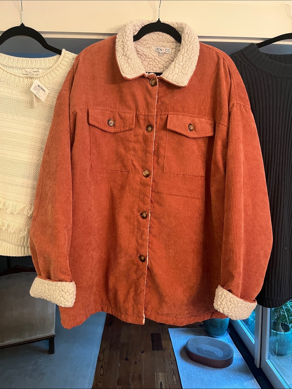 Rust Corduroy Sherpa-Lined Jacket Shacket 2XL
